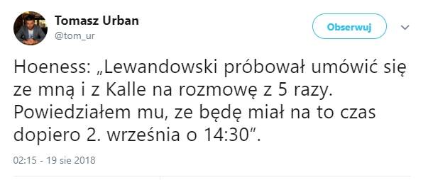 Słabe zachowanie Hoenessa wobec Lewandowskiego